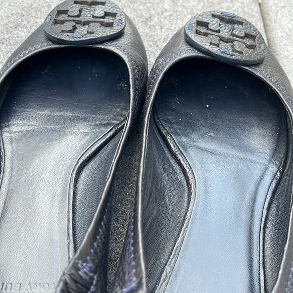 Tory Burch Designer Minnie Dark Black Leather Travel Street Flats - Picture 8 of 10